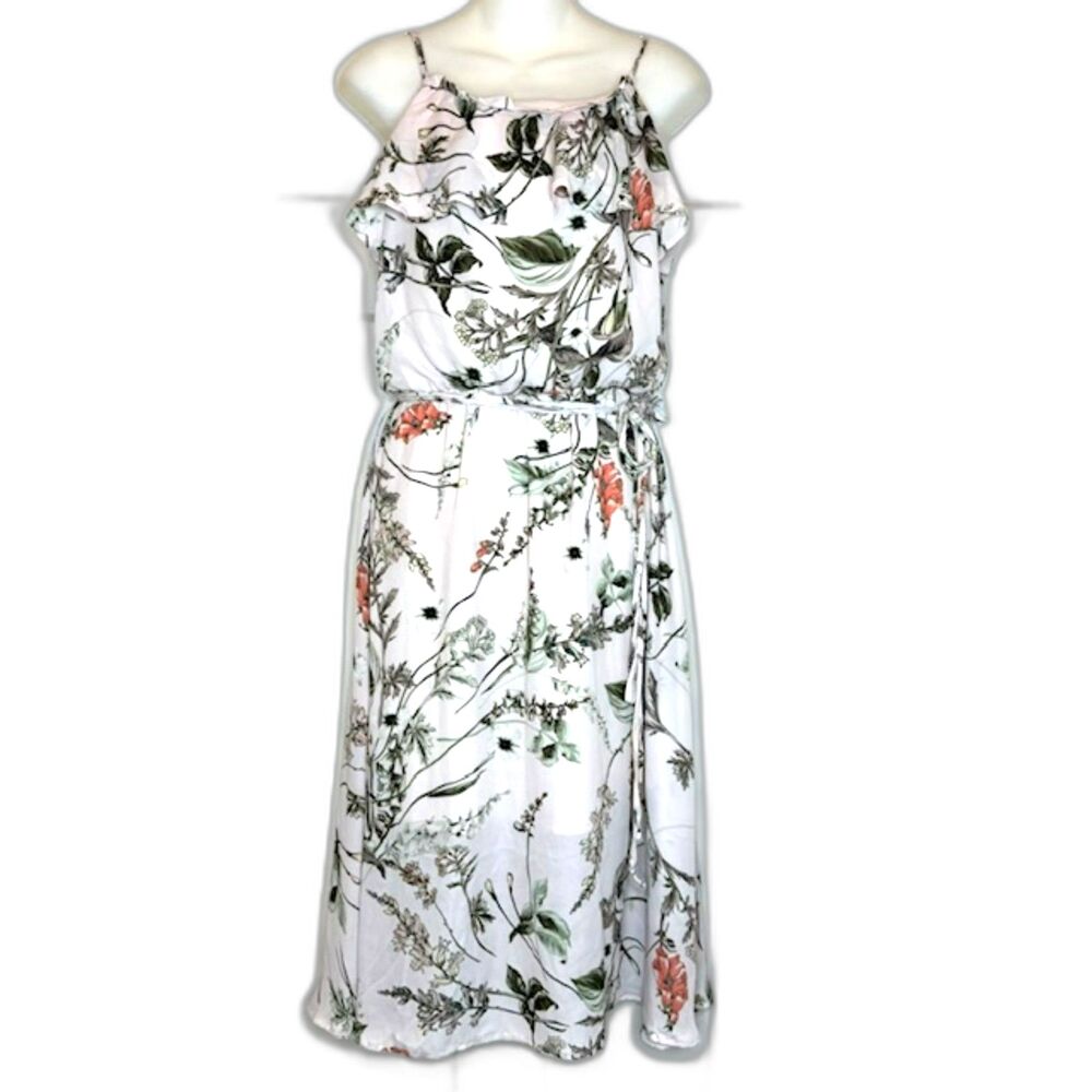 BOBEAU SPRING BLUSH FLORAL PRINT RUFFLED BELTED SHEATH SUNDRESS SIZE XS